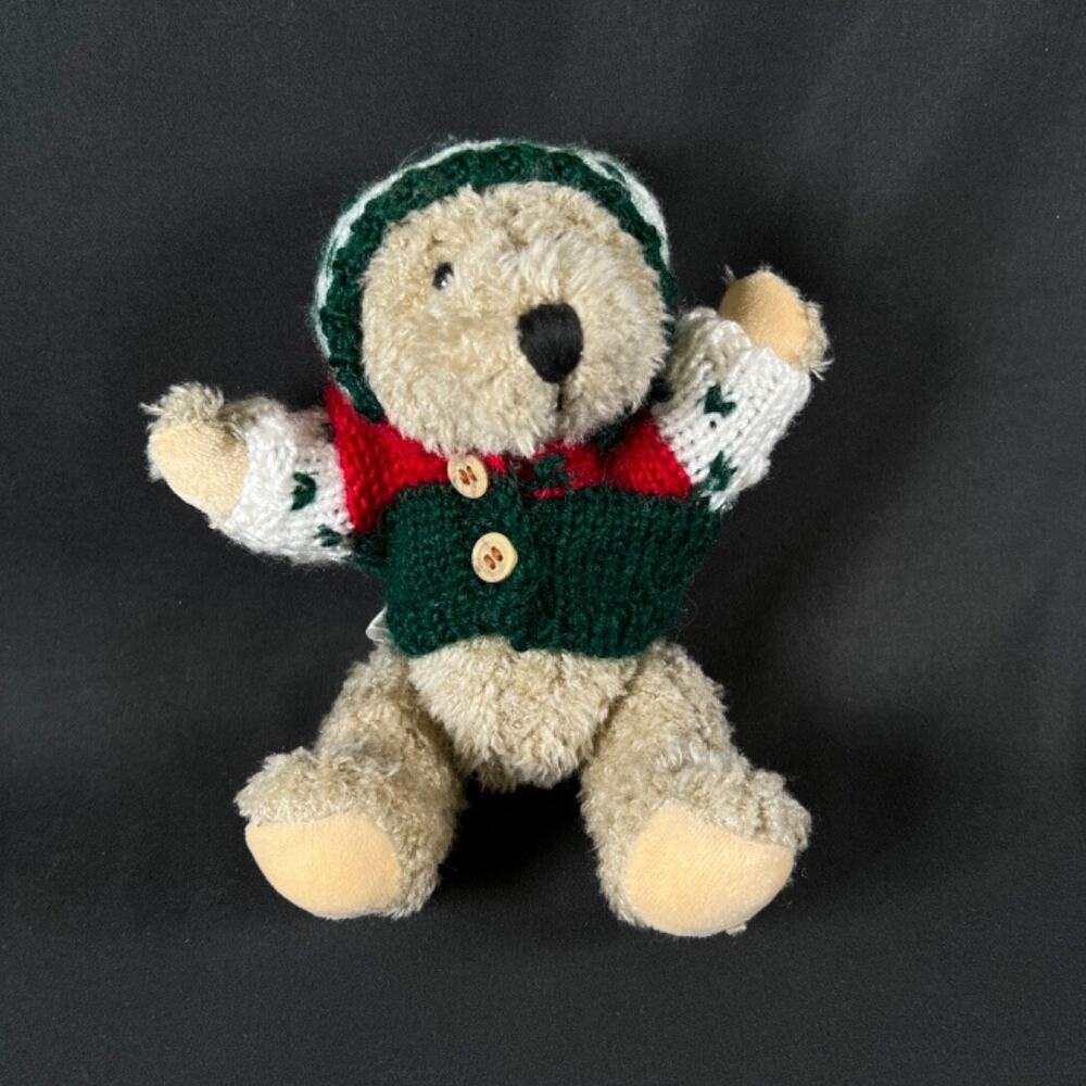 8" Vintage Hugfun 2000 Teddy Bear Plush W/ Sweater Light Brown kid's toy animal